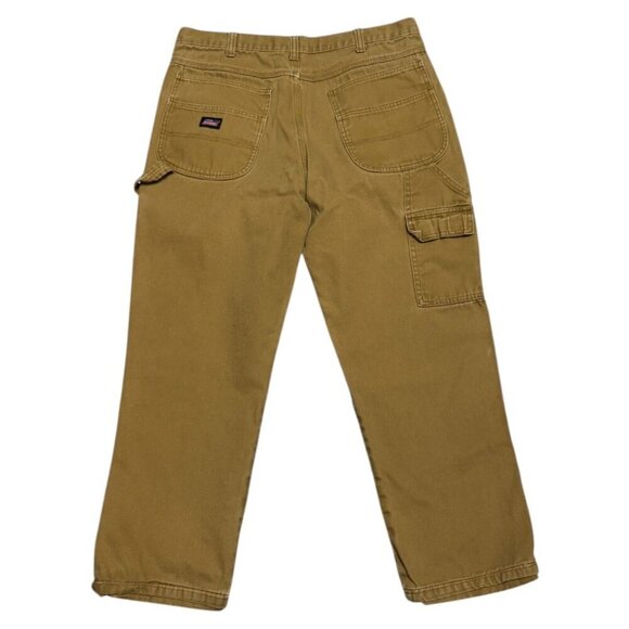 DICKIES Canvas Work Carpenter Brown Double Front Large Pockets Pants Mens 34x30 - Picture 2 of 5